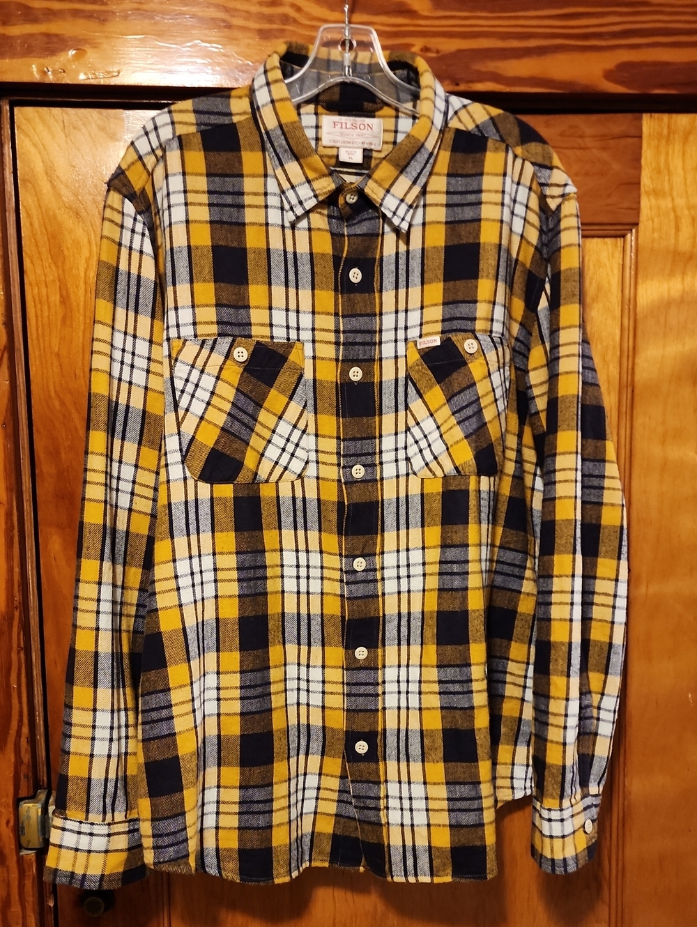 Filson Rangeland Yellow, Black & White Plaid Button-Down Flannel Shirt XL